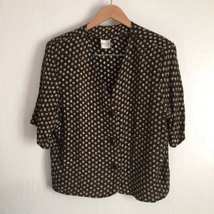 Vintage Bentley Black Rayon Button Down Crop Top
